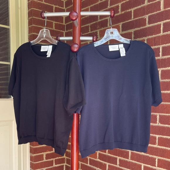 Elisabeth Sweaters - 2 Elisabeth 1X Petite (1P) Short Sleeve Sweaters - one black / one navy blue
